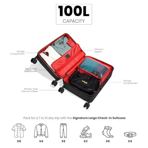Image of ICON - Signature Polycarbonate (PC) Hard-Sided Cabin Suitcase | Ultra Lightweight & Durable | 8 Spinner Wheels | TSA Lock | Organized Interior | Multiple Colours (Check in - Large, Black)
