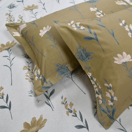 Image of Huesland by Ahmedabad Cotton 144 TC Cotton Pillow Covers Set of 2 - White, Olive Green & Grey