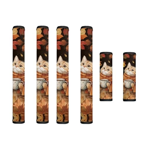 Image of Refrigerator Door Handle Covers Set of 6 Kitchen Electrical Appliances Handle Protector Anti-Slip Fridge Microwave Oven Home Accessories Fall Decorations, Cat Coffee Autumn Leaf