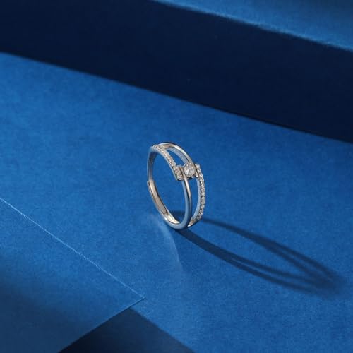 Adjustable 18K White Gold Plated 925 Sterling Silver Forever Love Rings for Women, Romantic Love Rings, Engagement Wedding Band, Gift for Her, Ring Box Packed3