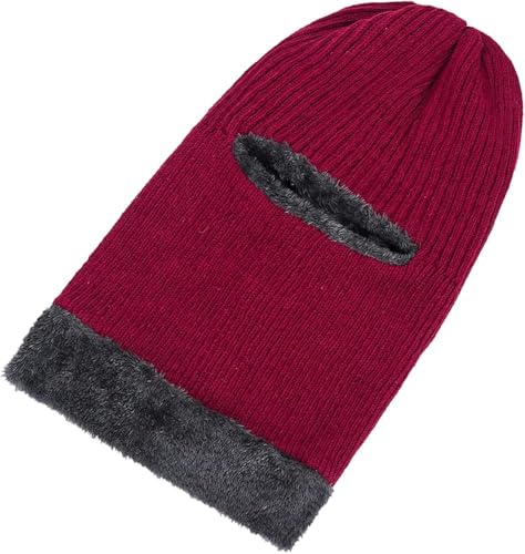 Image of Snow Proof Inside Fur Wool Unisex Monkey Beanie Cap Hat | Breathable Knit Thick Fleece Lined Foldable Use as Skull Woolen Winter Caps Hat Men & Women | Motorcycle Balaclava | Freesize