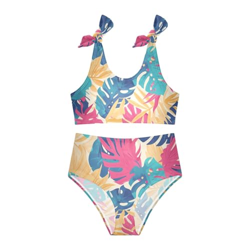 Leaves Monstera Blots Girl Two Piece Kids Bikini Set Scoop Neck Bathing Suit Swimming Suits Cute Shoulder Strap3