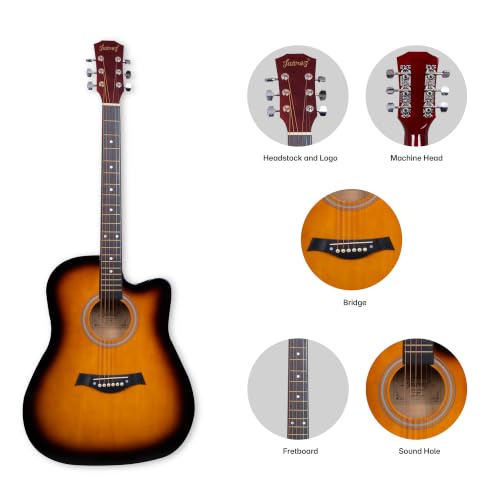 Image of JUAREZ JRZ41CLN-3TS-KIT 41 inch Cutaway Acoustic Guitar Kit Sunburst | Linden Body | Catalpa Neck | ABS Fingerboard & Bridge | Gloss Finish | Bag, Strap, Strings & Picks | Beginner