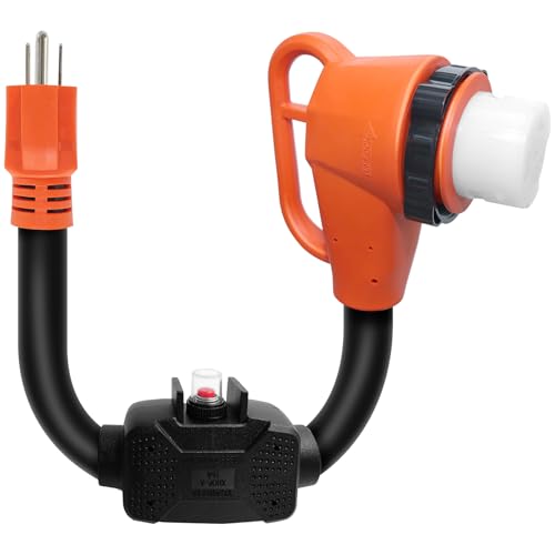 Gociean Overload Protection RV 50 Amp to 110 Adapter Cord with Circuit Breaker, 15 Amp/20 Amp Household to 50 Amp RV Power Electrical Adapter with Twist Lock, NEMA 5-15P to NEMA SS2-50R, ETL Listed