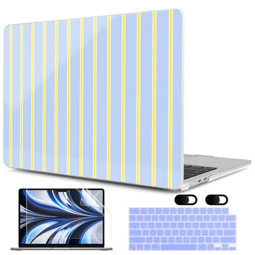 Image of MEEgoodo Case for M5 /M4 /M3 /M2 MacBook Air 13 inch 2026 2025 2024 2022, Fit Model A3449 /A3240 /A3113 /A2681, Case Compatible with MacBook Air 13.6-inch, Yellow&White Stripes
