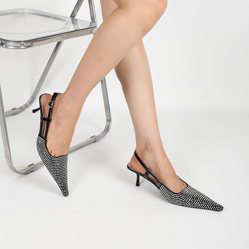 Mettesally Womens Slingback Kitten Heels Low Heel Pumps Pointed Toe Glitter Rhinestone Heels Comfort Evening Shoes 2 Inches4