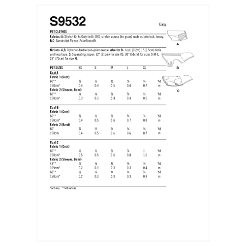 Simplicity SS9532A Haustierkleidung A XS-S-M-L-XL