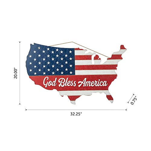 Glitzhome 32.25" L Wooden America Map Wall Decor,God Bless America Patriotic Hanging Decor Usa Flag Sign For 4Th Of July Independence Day Labor Day #TOP1