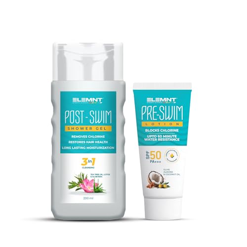Elemnt Swim Skincare Combo - Pre Swim Body Lotion SPF 50 (50ml) & Post Swim Shower Gel (200ml) | Before & After Swimming Chlorine Protection & Removal Combo