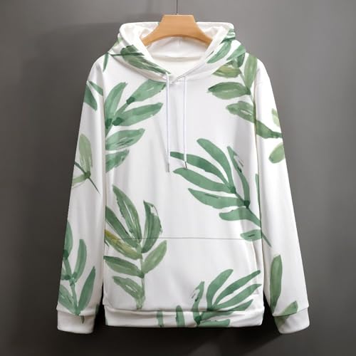 Sweats à capuche pull manche longue motif feuille verte taille S