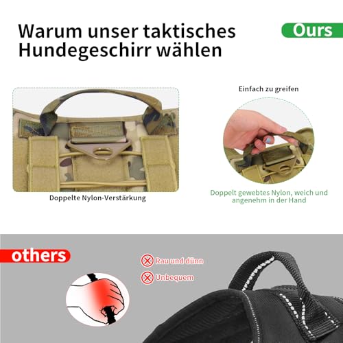 Roujune No-Pull Hundegeschirr, Einstellbar Sicherheitsgeschirr Ultra Atmungsaktiv für Große/Mittlere Hunde Brustgeschirr Hundeharness Hundeweste Tarnfarbe Größe L