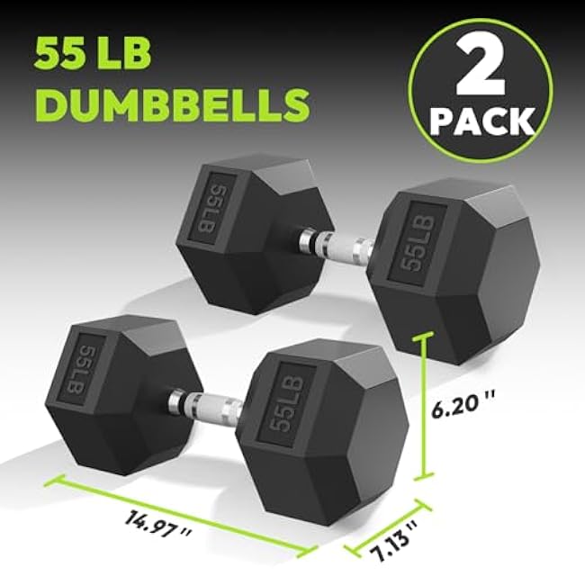 Hex Dumbbell 40-125 lb, Rubber Encased Exercise & Fitness Dumbbells, Hand Weight for Strength Training