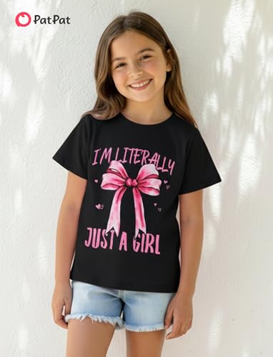 Image of PATPAT Girls Crewneck Short Sleeve Graphic Tees Animal Print Shirts Cute Summer Outfits 5-12 Years