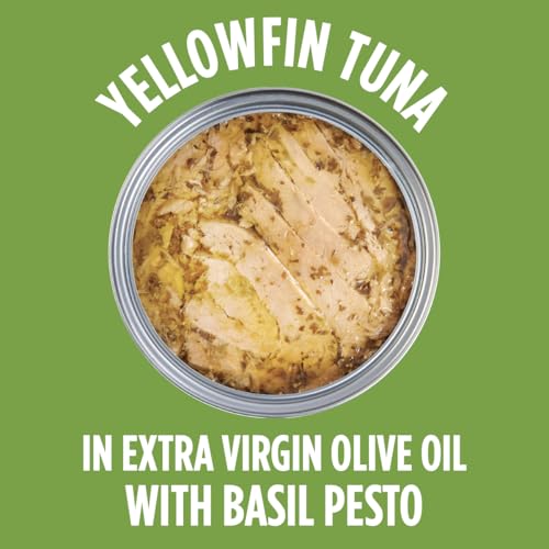 Image of StarKist E.V.O.O. Solid Yellowfin Tuna, Basil Pesto, 4.5oz Can, 1-Pack | 28g of Protein Per Serving, Features Extra Virgin Olive Oil, Wild Caught Tuna, Gluten Free, Soy Free, Omega 3s