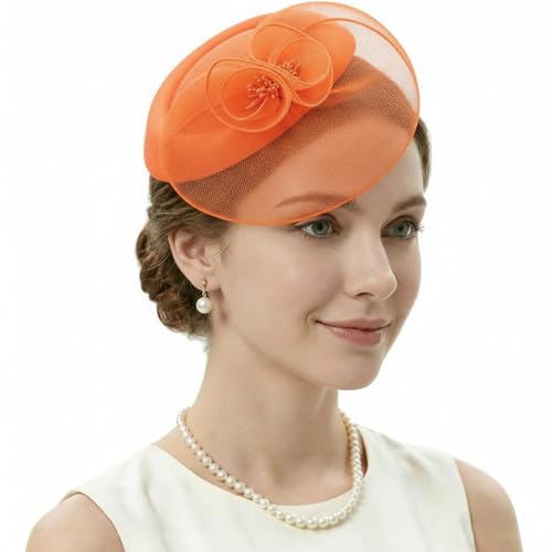 Image of DRESHOW Fascinator Hats for Women Cocktail Tea Party Hat Netted Pillbox Hat Vintage Derby Hats for Bridal Wedding