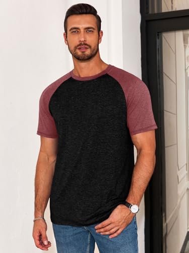 Image of Runcati Mens Casual Slim Fit T Shirts Raglan Short Sleeve Crewneck Baseball Tees Color Block Workout Fashion Shirt