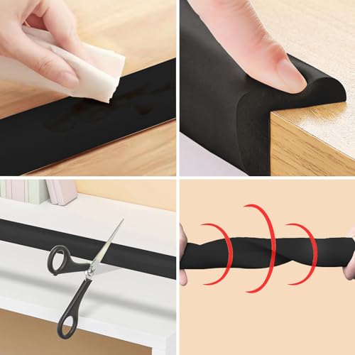 grelex Foam Baby Proof Corners and Edges, Corner Protector Baby(12ft Edge+4corners) Adhesive for Table, Furniture, Cut to Any Size, Easy Install and Remove on Wood Metal Glass