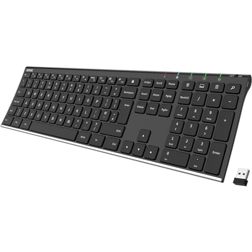 Arteck 2.4G Wireless Keyboard Stainless Steel Ultra Slim Full Size Keyboard with Numeric Keypad for Computer/Desktop/PC/Laptop/Surface/Smart TV and Windows 10/8/ 7 Built in Rechargeable Battery