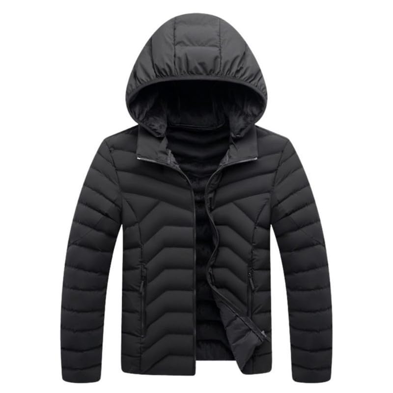 Image of Men's Lightweight Quilted Puffer Jacket with Hood Water-Repellent Windproof Cotton Coat