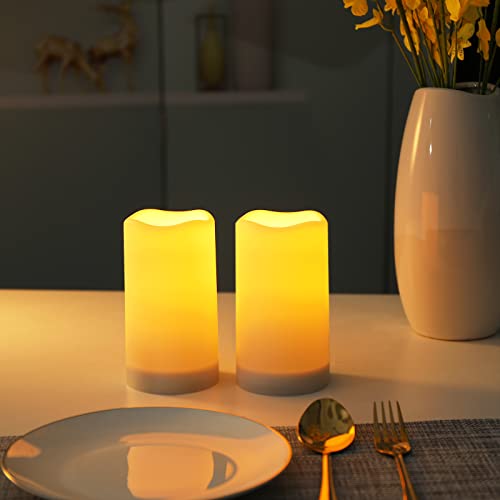 6" X 3.25" Large Outdoor Solar Powered Candles - Flameless Pillar Waterproof Rechargeable Candle Set, White Resin, Flickering Led Light, Rechargeable Solar Battery Included, Use For Patio Decor #TOP6
