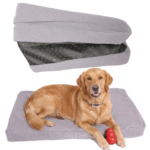 Image of Faux Fur Dog Bed Covers - Ultra Soft Rose Velvet, Removable & Washable, Cozy & Durable,Large Pet Bed Cover Only (No Filling) - Gray, (Sherpa Gray, 36 inch L x 24 inch W x 4 inch Th)