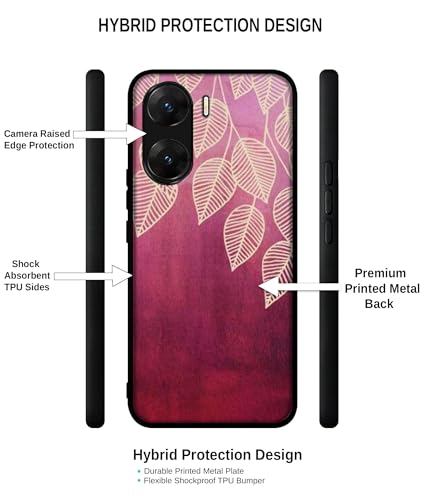 Image of Leaf Pattern Design Premium 2D Printed Metal Back Case Cover for Vivo V29E 5G