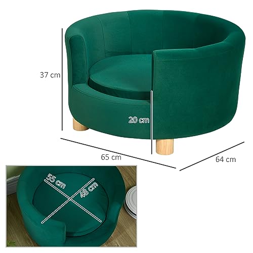 PawHut Hundesofa Hundecouch, Waschbarer Bezug, Haustiersofa mit Rückenlehne und Holzbeine, Katzensofa, für kleine Hunde unter 4,5 kg, Grün