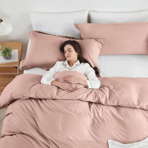 Image of Hearth & Harbor Blush Pink Duvet Cover Cal King Size, 3 Piece Bedding Set | Soft Double Brushed Bedding Set, Button Closure, 1 Duvet Cover 104x98 Inches, 2 Pillow Shams