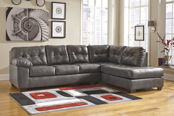 Signature Design by Ashley Alliston Faux Leather Upholstered Tufted Left Arm Facing Sofa ONLY, Sectional Component, Gray