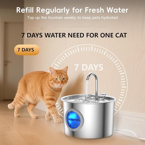 Image of Cat Water Fountain 2.2L for Drinking, Stainless Steel Cat Fountain ，Encourages Hydration with Fresh, Filtered Water