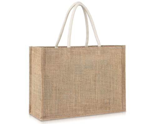RAINFLOW Bolsa de praia de serapilheira - Bolsa de juta com alças bolsa de praia de palha média 33 x 24 x 12 cm, bolsa reutilizável para compras, viagens, natação, perfeita como presente de dama de