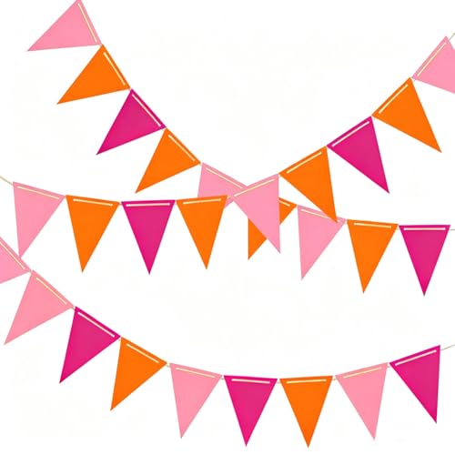 Image of Orange Pink and Hot Pink Pennant Banner Christmas Paper Triangle Flag Hanging Decoration for Wedding Birthday Baby Shower Family Party（36pcs Triangle Flag）