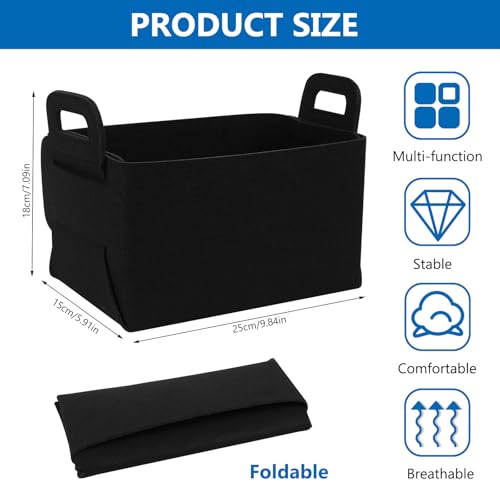 Panier de Rangement en Feutre BATENGKEJI, Panier en Feutre Pliables, Paniers de Rangement en Tissée Noir Organisateur pour étagères Armoire Bureau Salle de Bain, 25 x 18 x 15 cm – vue 2