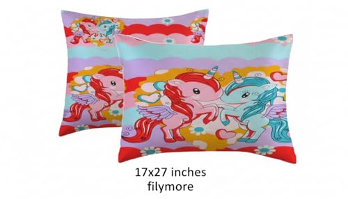 Image of Filymore Kids Twin Unicorn Printed Pillow Covers for Kids Room | Made with Pure Microfiber Soft & Skin Friendly Pillow Cases | Size (17 x 27 inch Multi Colour Set of 2 Covers.