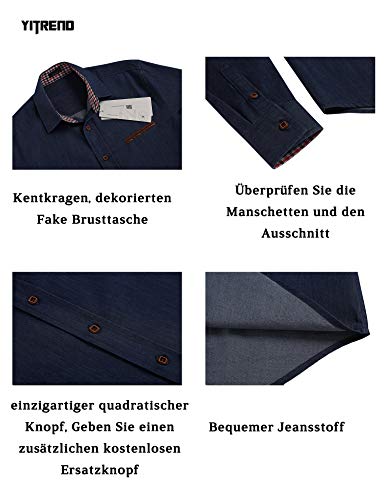 Yitrend Jeanshemd voor heren, lange mouwen, denim shirt met geruit, regular fit, basic vrijetijdshemd, cowboy-stijl voor mannen - Image 5