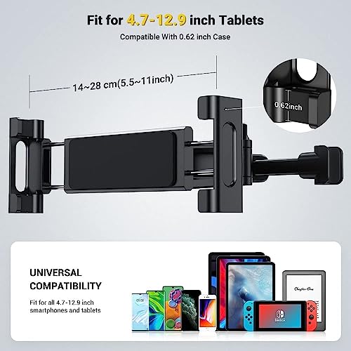 Image of FKU Car Back Seat Headrest Mobile Mount Holder, [ Double Extendable Stick ] 360 Degree Rotation iPad Car Holder Back Seat for Tablets,and More 4.7-12.9 inch Devices (Q2)