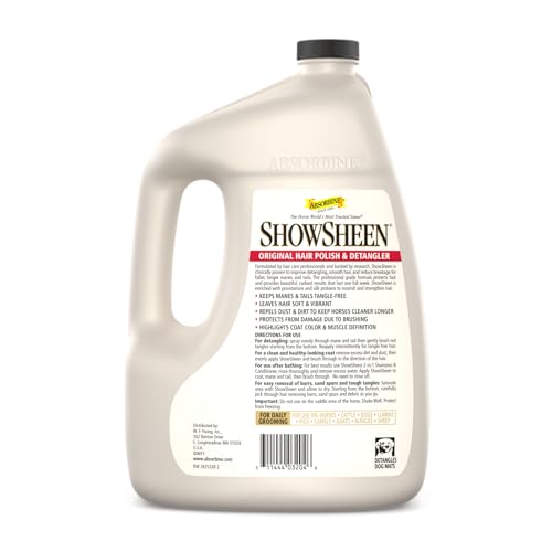 Absorbine ShowSheen Hair Polish & Detangler 128oz Refill Jug, Horse and Dog Coat, Mane and Tail, Instant Detangling & Reduces Hair Breakage for Healthy Grooming & Radiant Shine