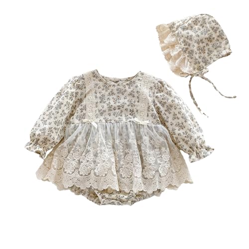 Baby Girl Floral Lace Romper and Bonnet Outfit