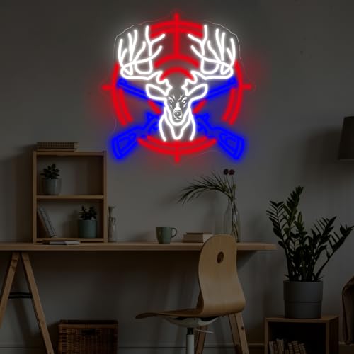 Image of Hunting Deer Neon Sign Deer Led Light Wildlife Animal Room Decor | USB Powered Dimmable Wall Art Gift for Animal Lover Home Decoration 16.5 inchx16.5 inch