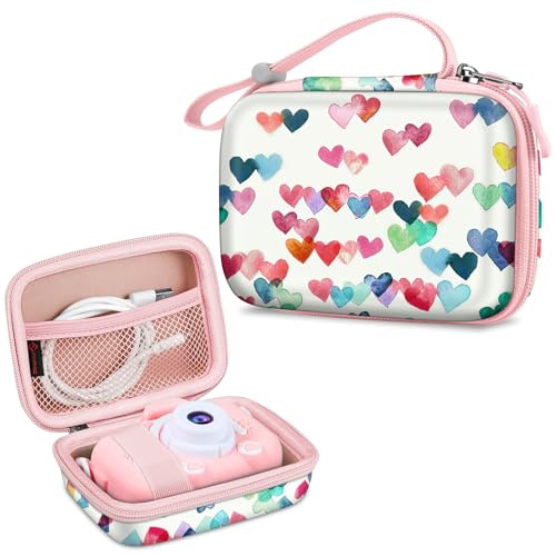 FINTIE Kids Camera Case Compatible with Goopow/Seckton/Dylanto/Mgaolo/Masterbee/CIMELR/Desuccus Kids Digital Camera Toys, Children Carrying Bag, Birthday Festival Gift, Raining Hearts