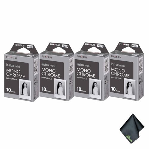 Pelicula Fujifilm Instax Mini Monocromática, 40 Exposiciones (4 paquetes de 10 hojas) + Paño de limpieza de microfibra miniatura 1
