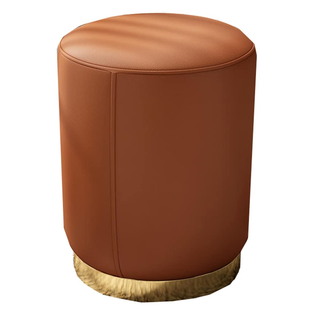 Repose-Pieds Cuir Orange Petit Tabouret Rond Rembourré Meubles de Maison Salon