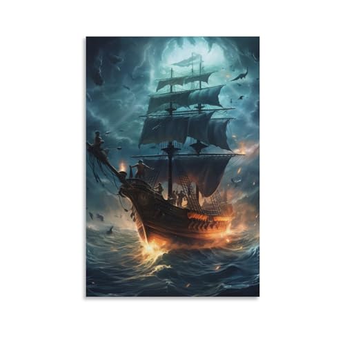 Cuadro de barco pirata en lienzo de 50x75 cm para decorar la pared del salón