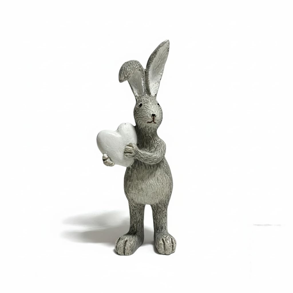 Portland Living Grey White Heart Standing Jasper Rabbit Bunny Resin Figure