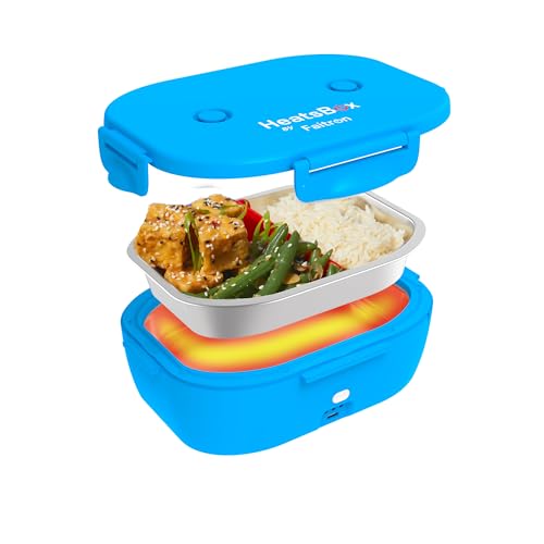 HeatsBox Go Light: fiambrera autocalentable para niños, recipiente de acero inoxidable de 540 ml, batería integrada de 100 W y control mediante aplicación, calentador de alimentos portátil - Blue
