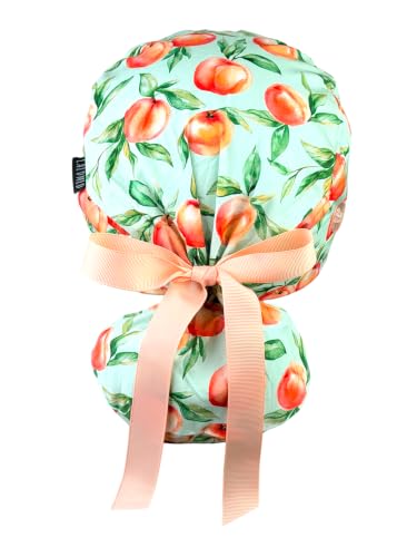 Image of Scrub Cap for Women and Men, Ponytail Scrub Caps, Working Hat, Head Cover with Ribbon Ties and Buttons, Long Hair