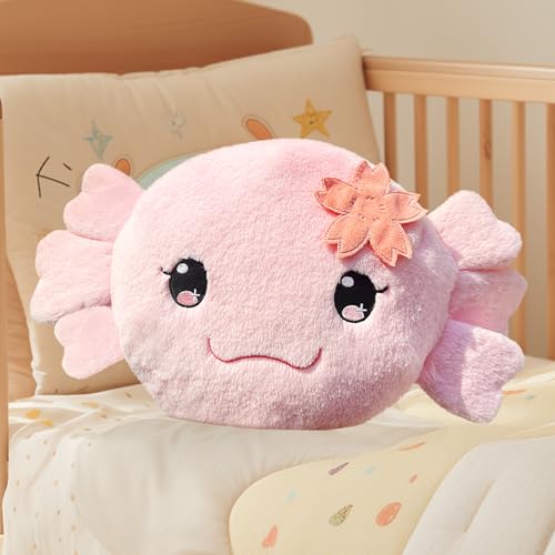 Image of Darler Axolotl Stuffed Animal, Pink, 19.6", Soft Cuddly Microwavable Plushies, Flower Throw Pillow, Great Gift for Birthdays, Christmas, Valentine's, Suitable for Kids & Toddlers