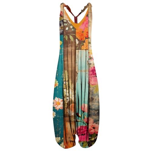 NAMTYQX Women Baggy Wide Leg Jumpsuit Square Street Art Sleeveless Baggy Jumpsuits Romper Loose Bib Pants with Pockets
