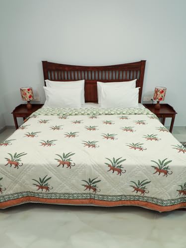 Image of Cheetah Single Bed Comforter | Uniform Cotton Filling | 100% Cotton Soft & Cozy AC Dohar Blanket | Lightweight Reversible Design | All Weather Quilt | Color - White
