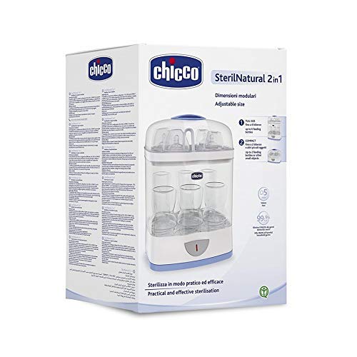 Chicco 00007392000000 Steril Natural 2en1 - Esterilizador elctrico de hasta 6 biberones en 5 minutos, Blanco